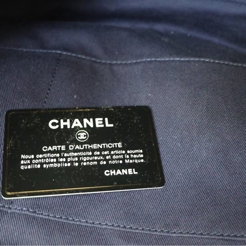 Chanel Deauville Tote Bag Denim Slate Blue Canvas Navy Trim Silver Hardware - Picture 13 of 16